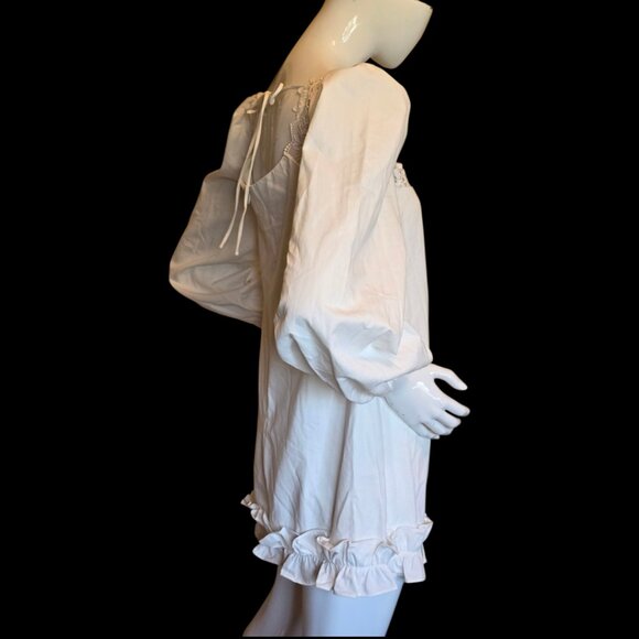 White Cotton FASHION NOVA Ruffled Smock Mini Dress sz XS - Picture 5 of 9